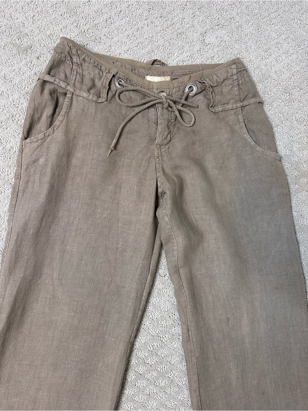 Sz S Zinka Italy linen wide leg pants taupe brown tan pockets drawstring - Picture 3 of 9
